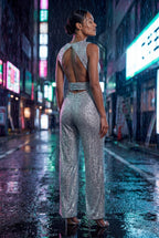 Chic Uden Ærmer Bredbenet Jumpsuit - Med Bælte