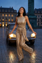 Chic Uden Ærmer Bredbenet Jumpsuit - Med Bælte