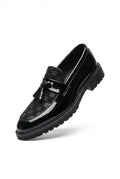 Herre Chunky Lug Sole Tjekket Patent Fringed Loafers
