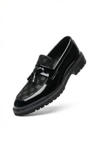 Herre Chunky Lug Sole Tjekket Patent Fringed Loafers