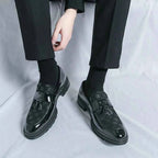 Herre Chunky Lug Sole Tjekket Patent Fringed Loafers