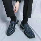 Herre Chunky Lug Sole Tjekket Patent Fringed Loafers