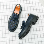 Herre Chunky Lug Sole Tjekket Patent Fringed Loafers