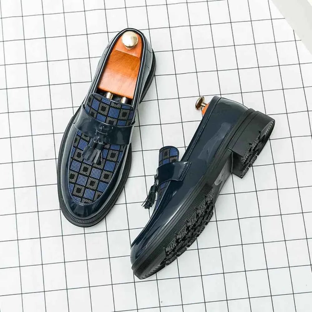 Herre Chunky Lug Sole Tjekket Patent Fringed Loafers