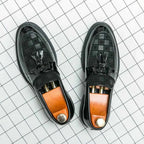 Herre Chunky Lug Sole Tjekket Patent Fringed Loafers