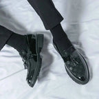 Herre Chunky Lug Sole Tjekket Patent Fringed Loafers