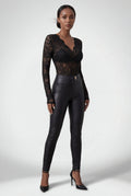 Chic Scalloped Design Langærmet Bodysuit Top - Blomster Blonde