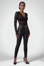 Chic Scalloped Design Langærmet Bodysuit Top - Blomster Blonde