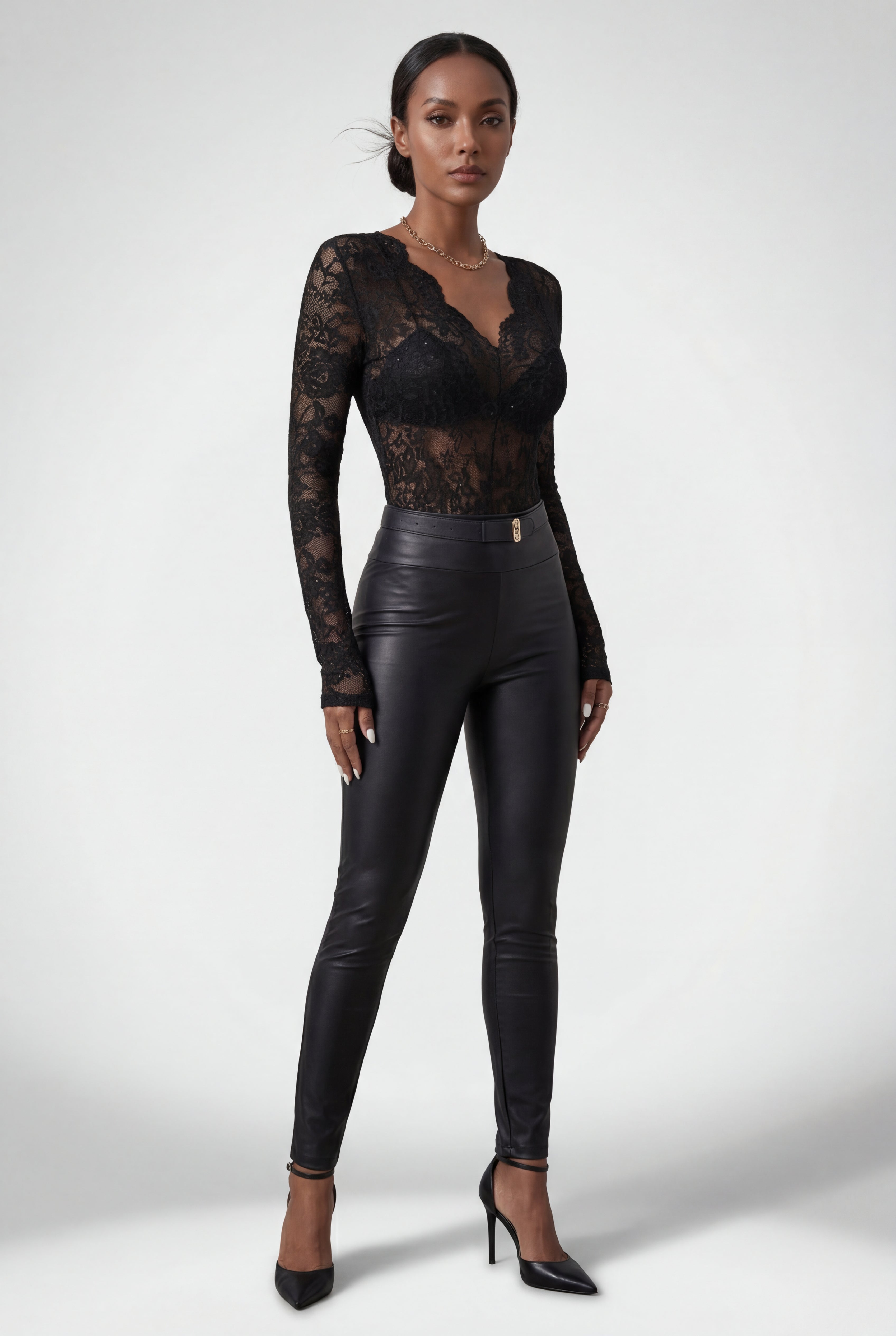 Chic Scalloped Design Langærmet Bodysuit Top - Blomster Blonde