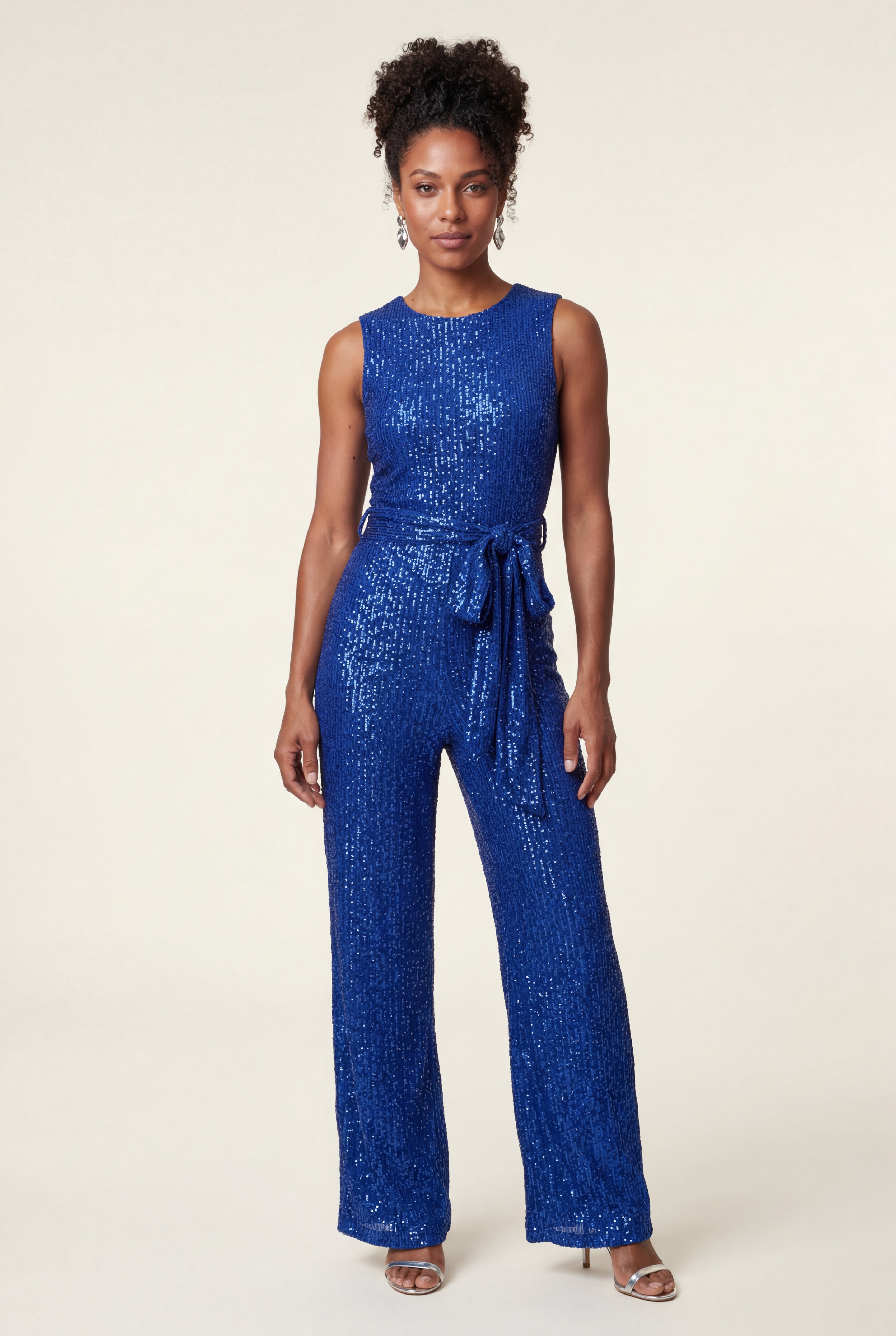 Chic Uden Ærmer Bredbenet Jumpsuit - Med Bælte