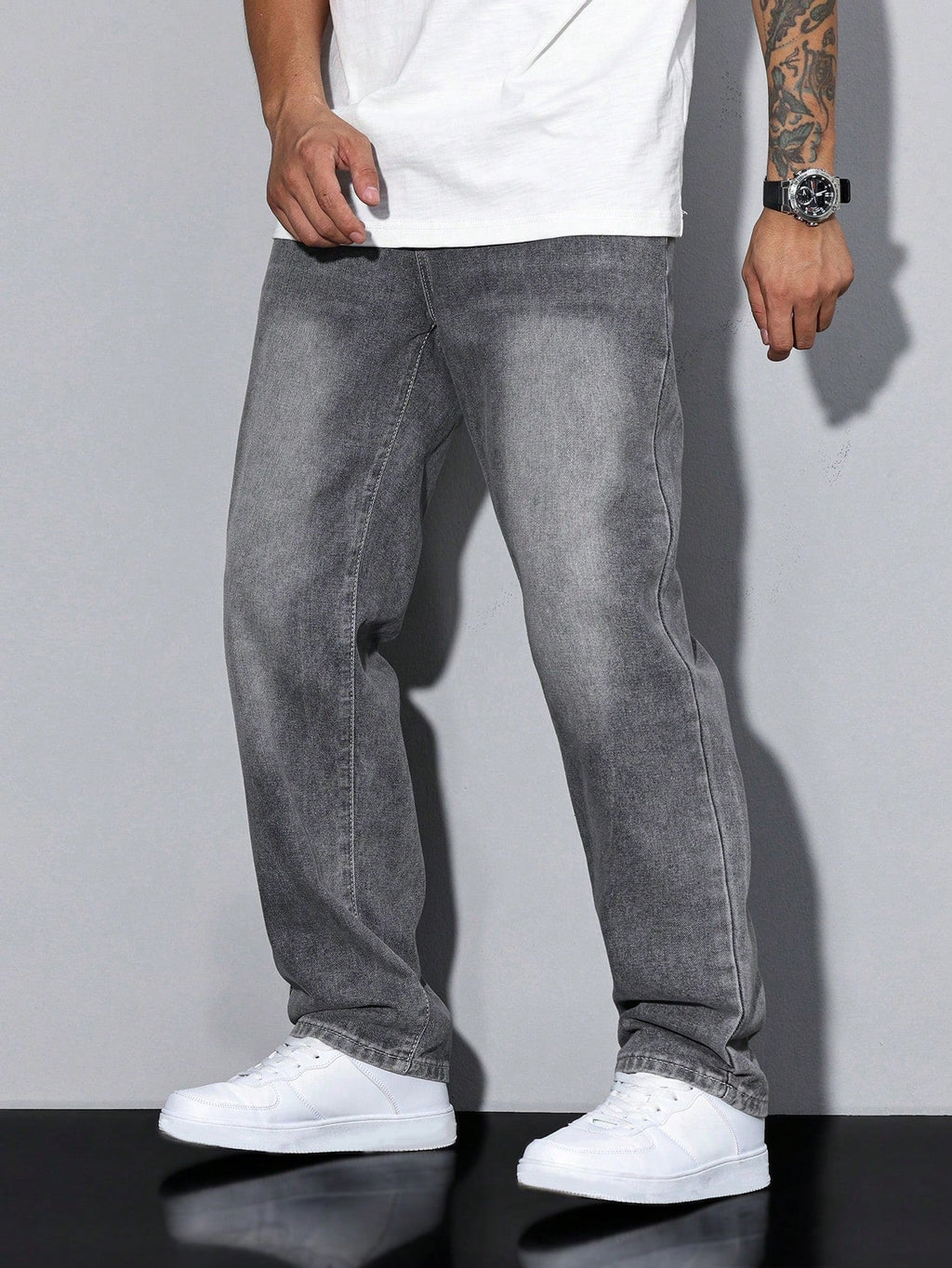 Casual Herre Jeans i Ensfarvet