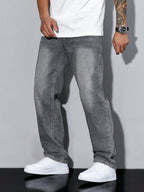 Casual Herre Jeans i Ensfarvet