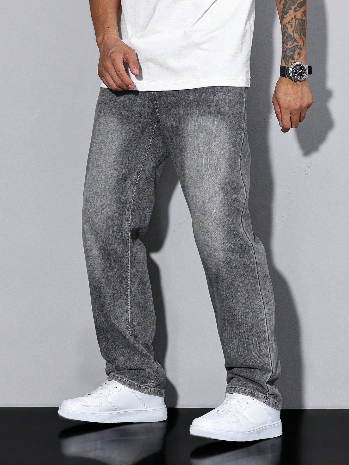 Casual Herre Jeans i Ensfarvet