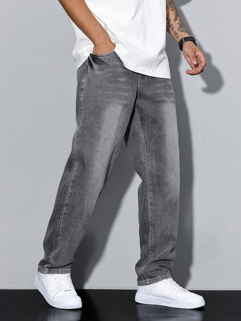 Casual Herre Jeans i Ensfarvet
