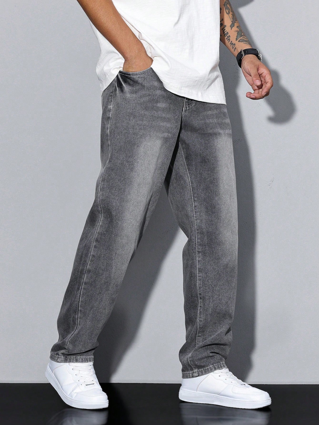 Casual Herre Jeans i Ensfarvet