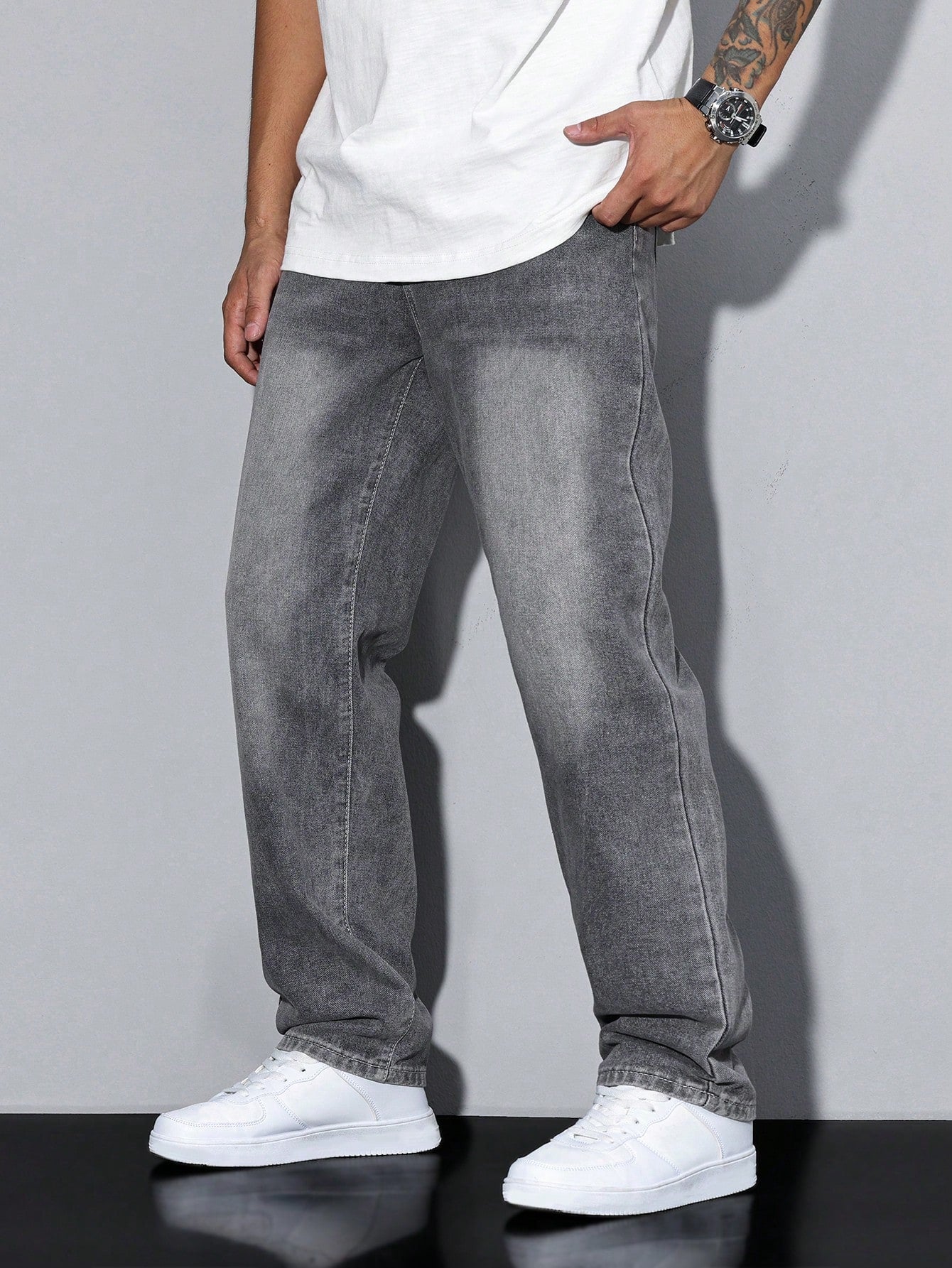 Casual Herre Jeans - Ensfarvet