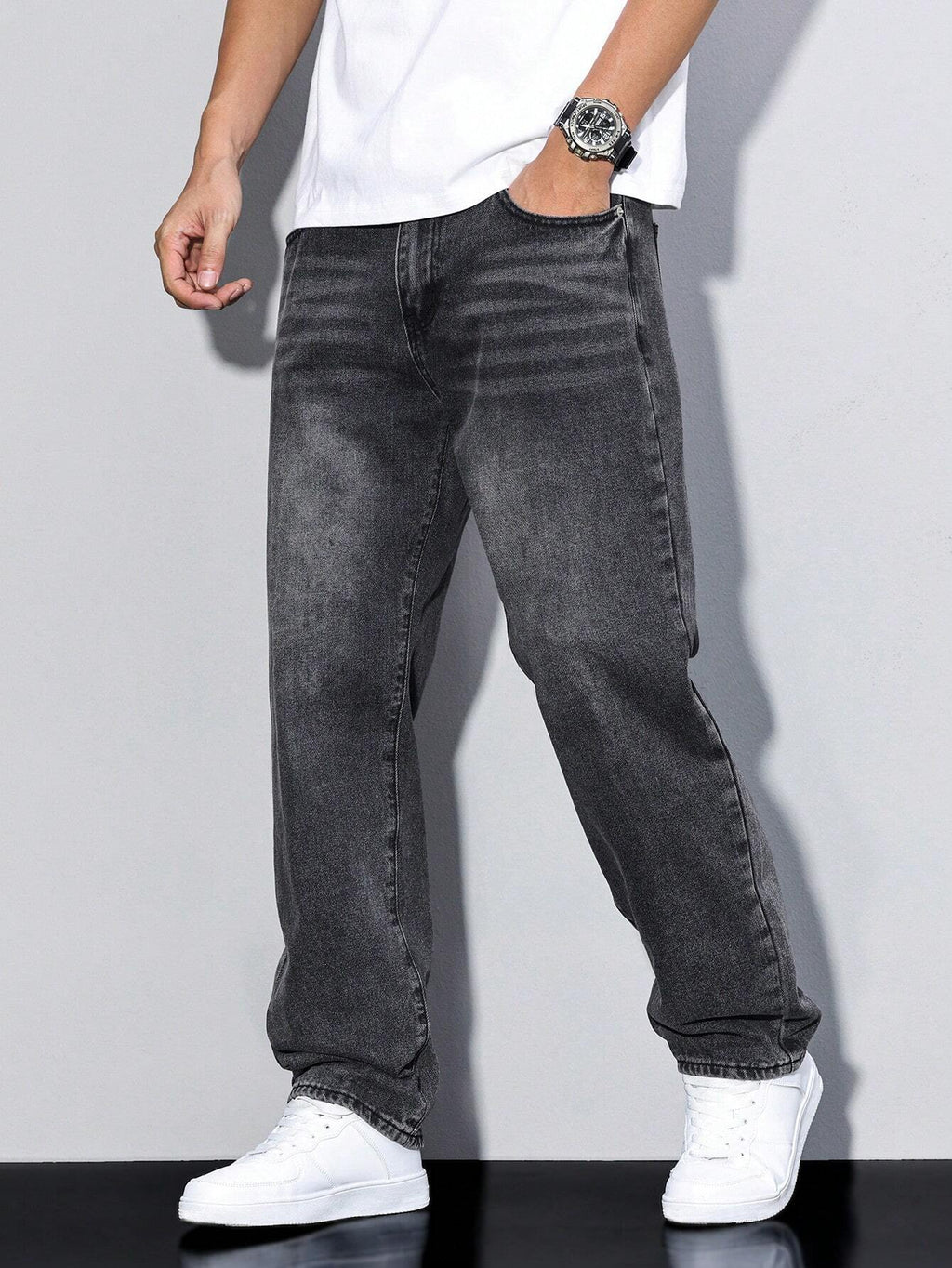 Casual Herre Jeans i Ensfarvet