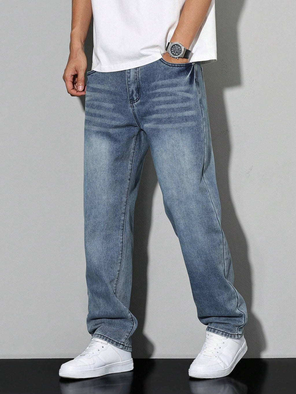 Casual Herre Jeans i Ensfarvet