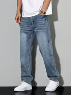 Casual Herre Jeans i Ensfarvet