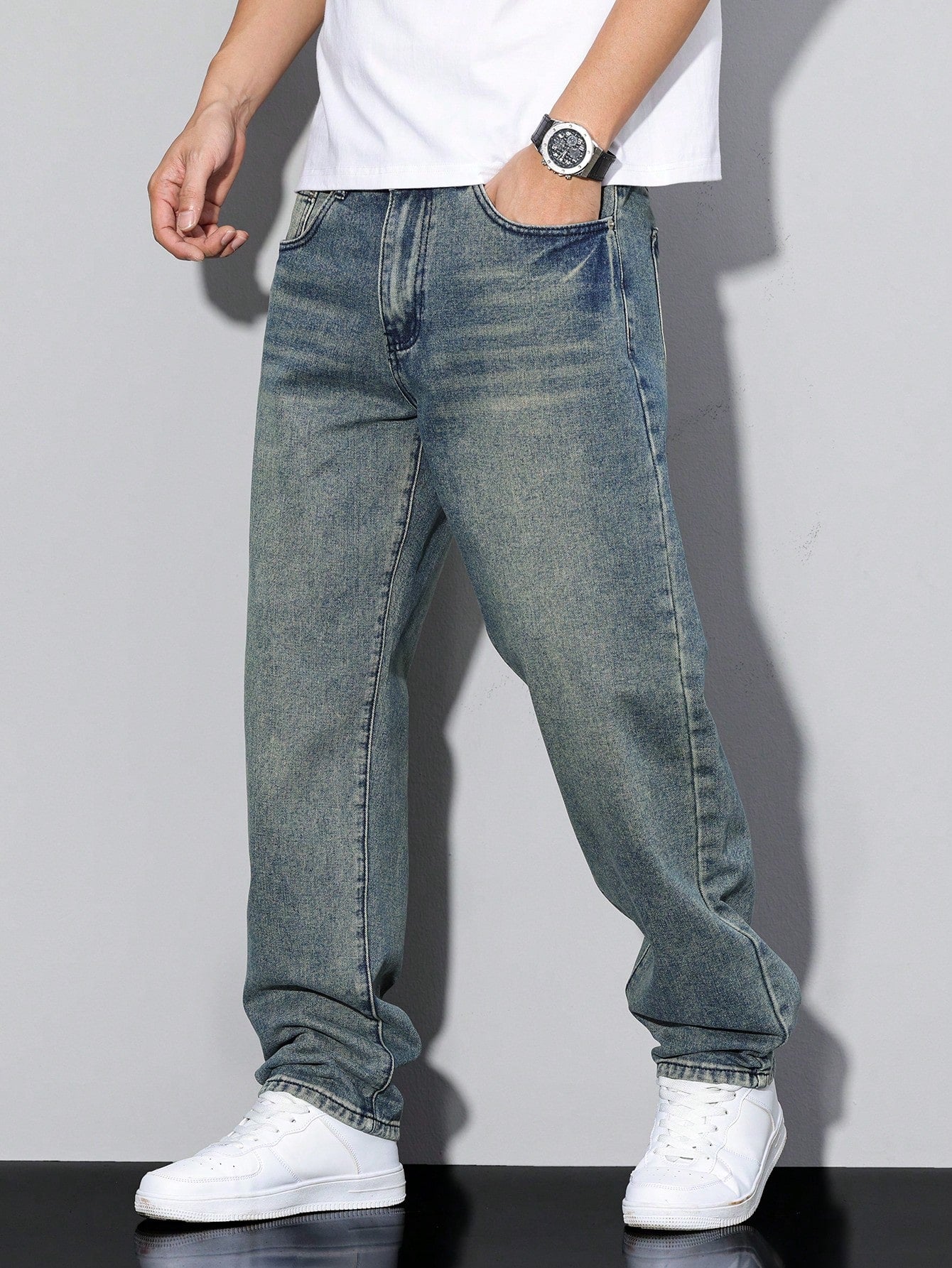 Casual Herre Jeans i Ensfarvet