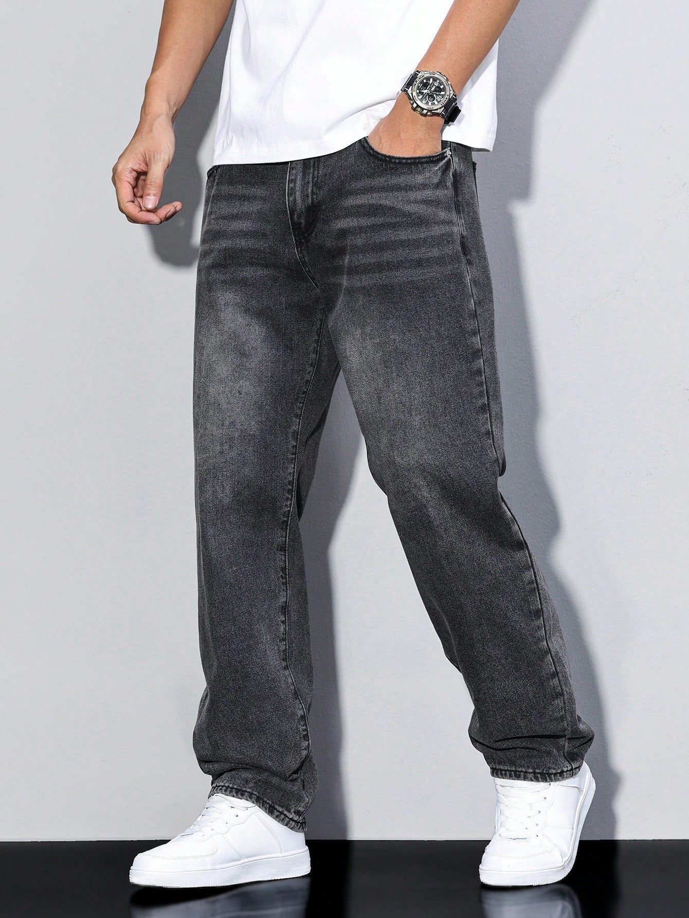 Casual Herre Jeans - Ensfarvet