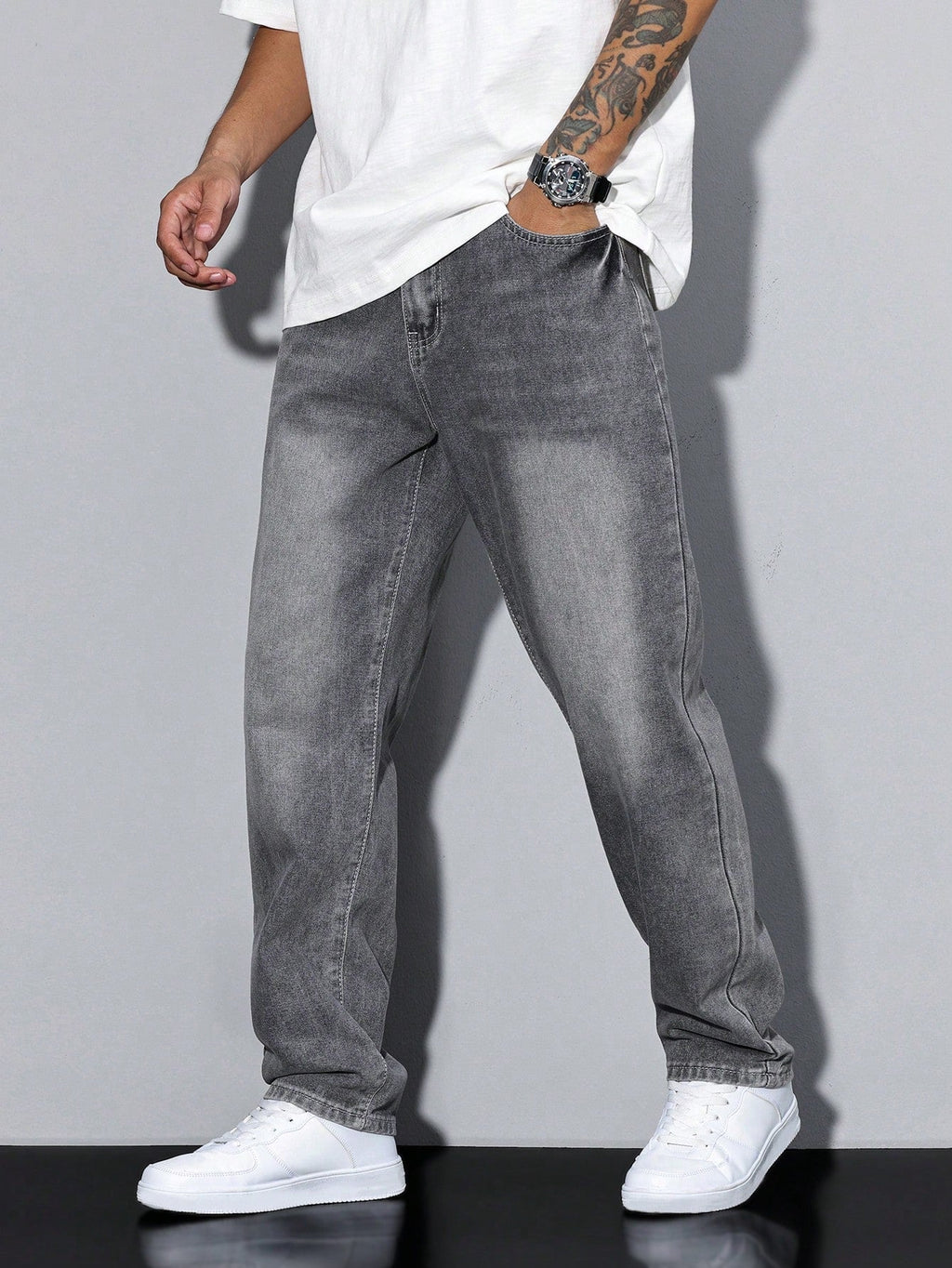 Casual Herre Jeans i Ensfarvet
