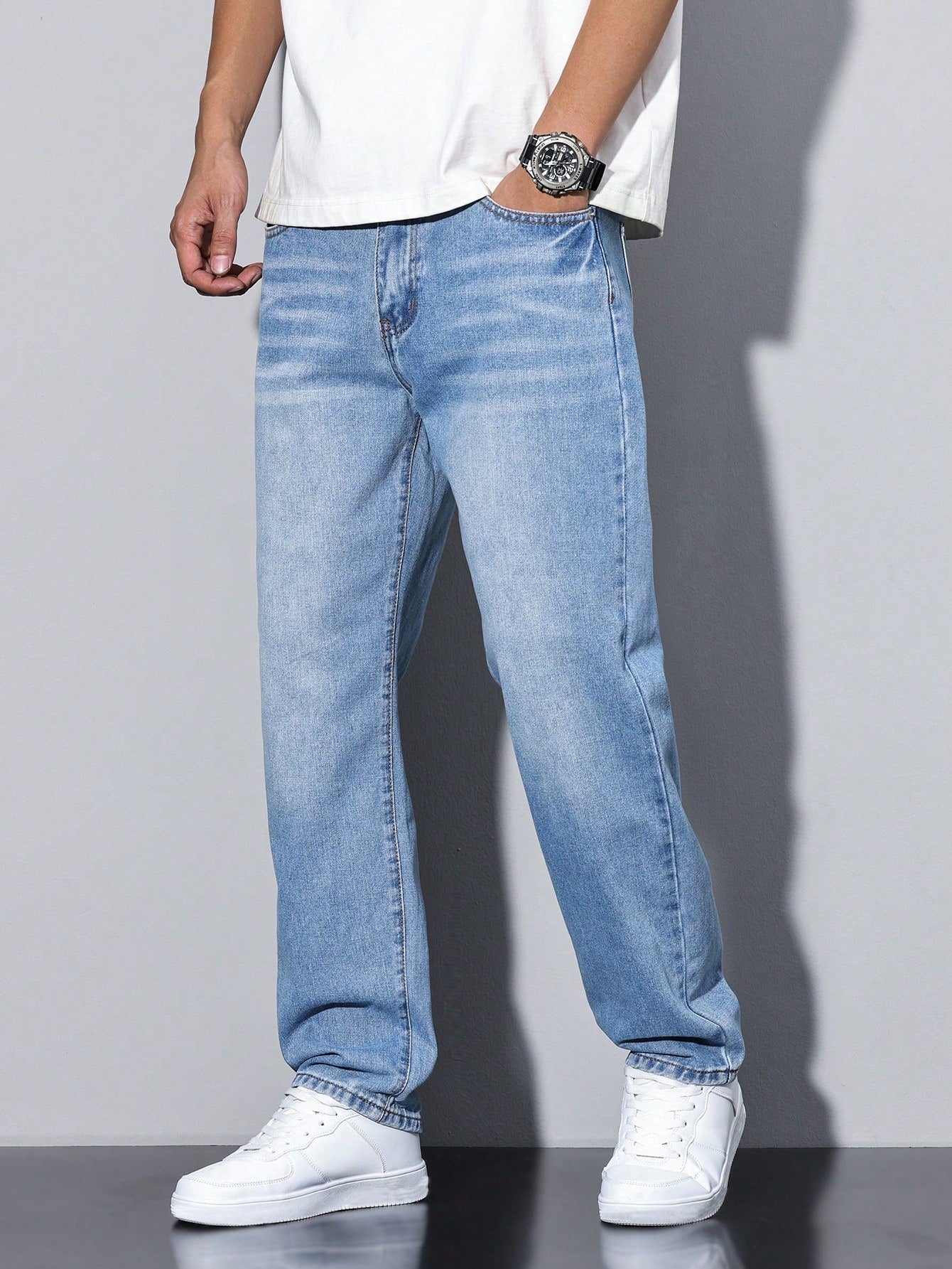 Casual Herre Jeans i Ensfarvet