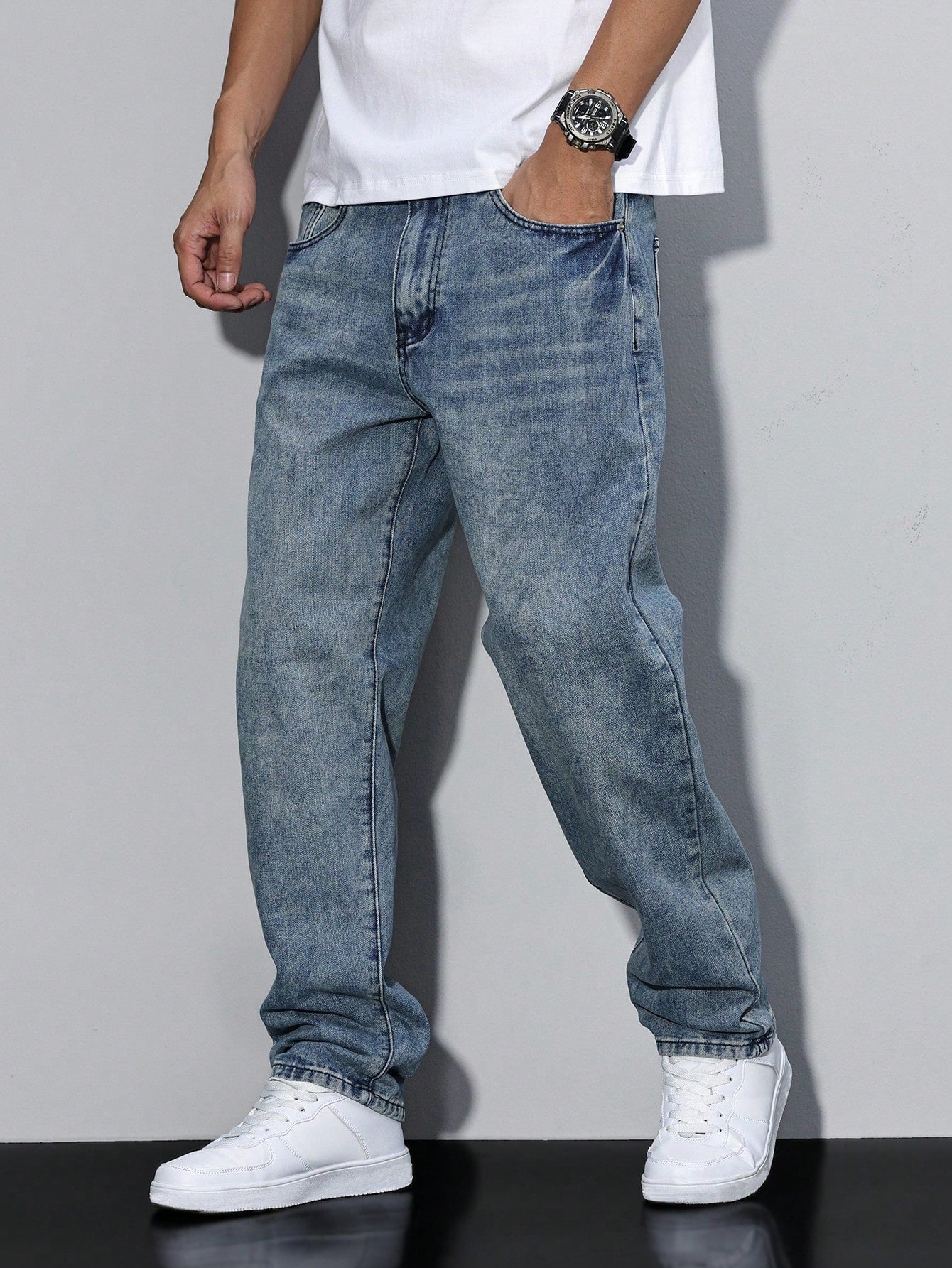 Casual Herre Jeans i Ensfarvet