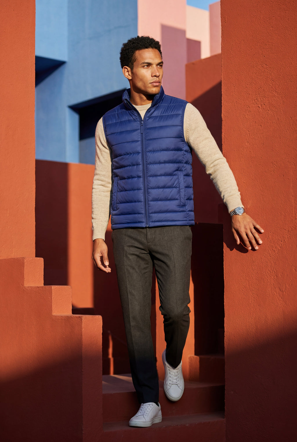 Stilfuld Høj Krave Polstret Vest - Slank Silhuet Design
