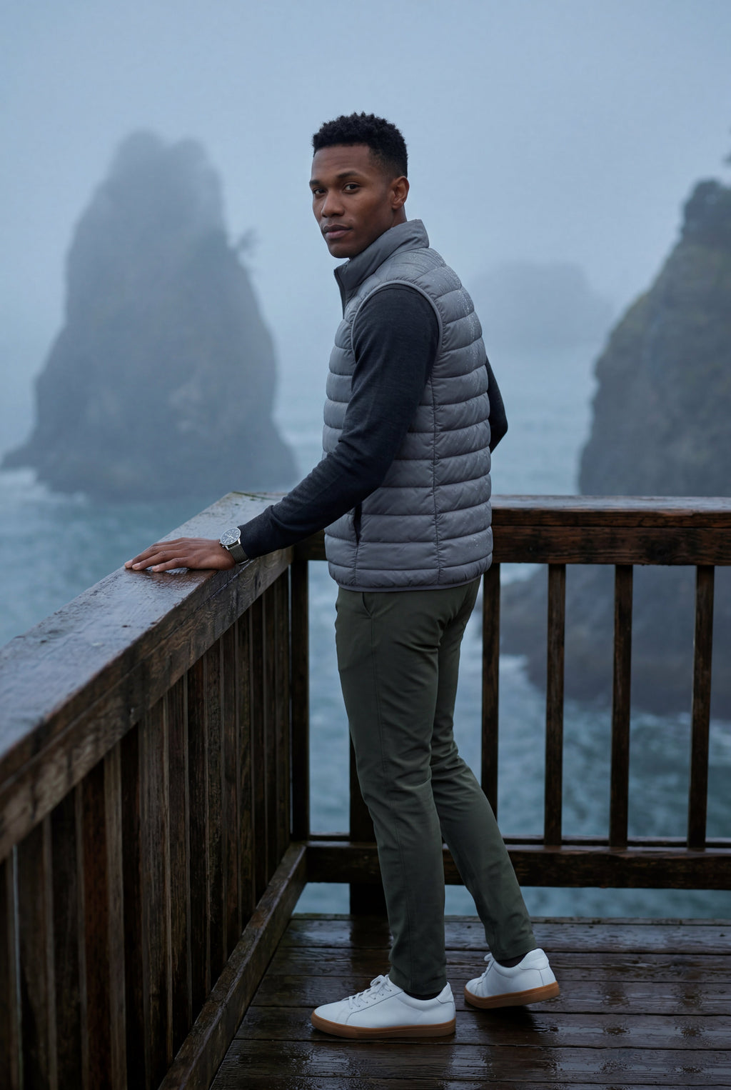 Stilfuld Høj Krave Polstret Vest - Slank Silhuet Design