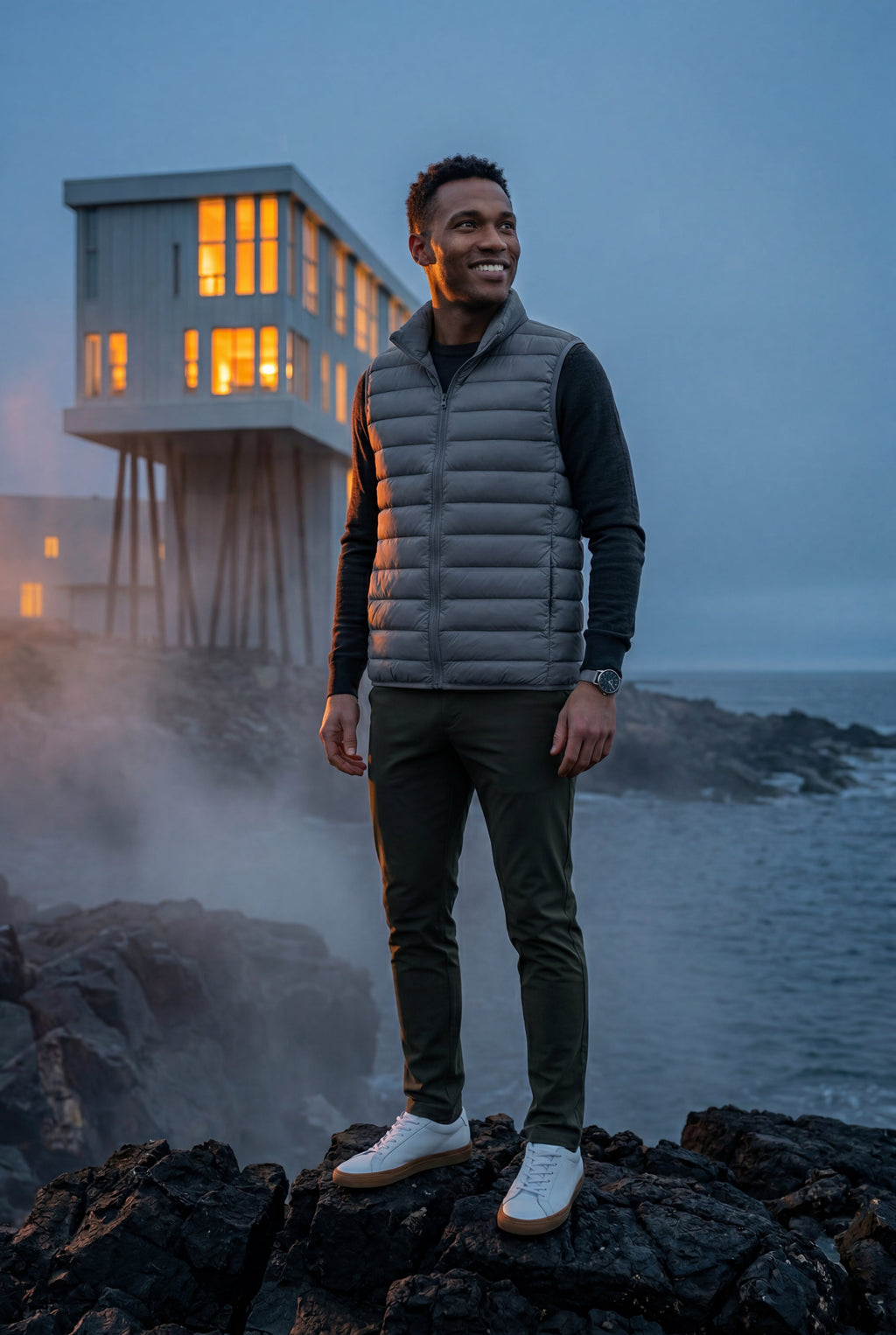 Stilfuld Høj Krave Polstret Vest - Slank Silhuet Design