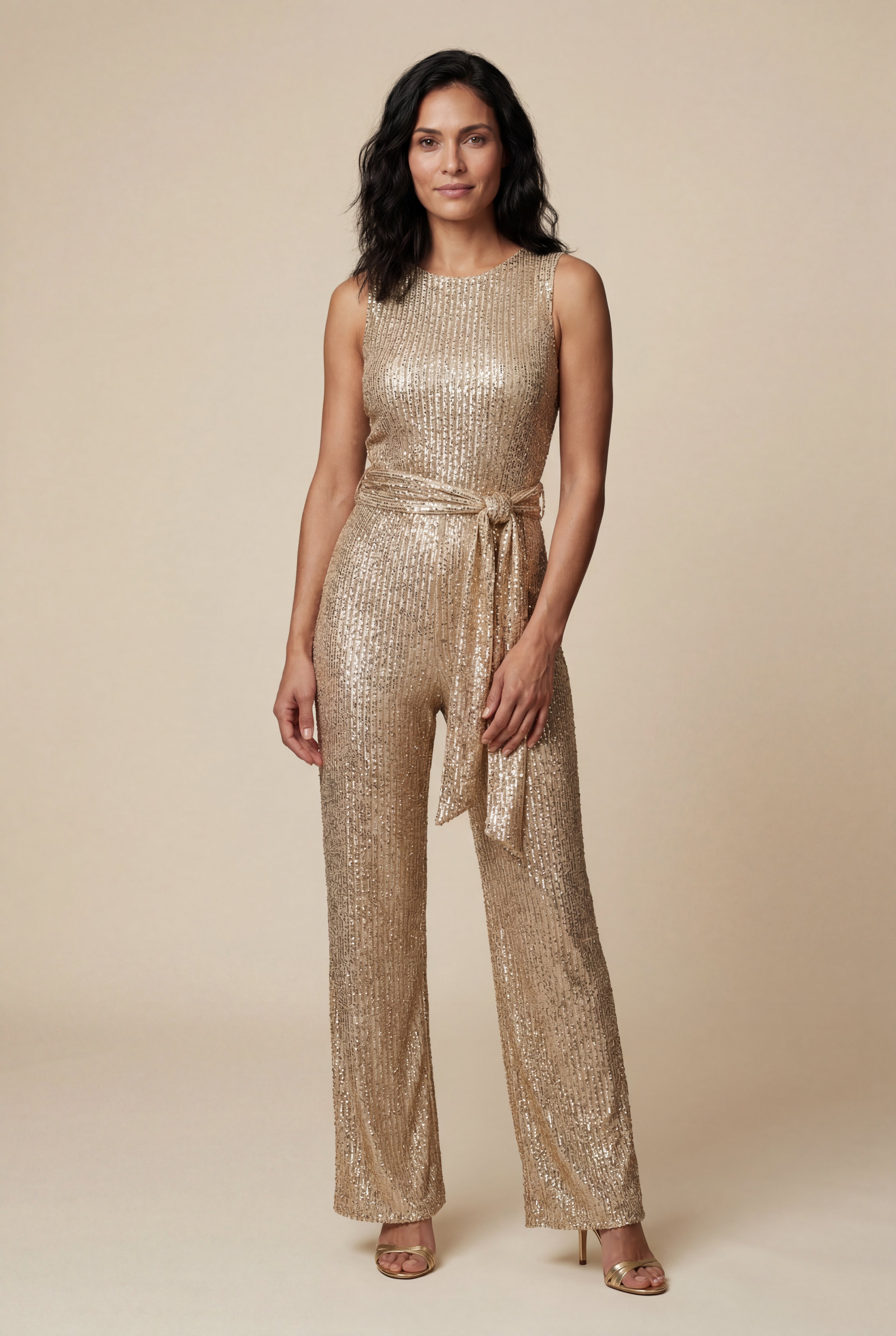 Chic Uden Ærmer Bredbenet Jumpsuit - Med Bælte