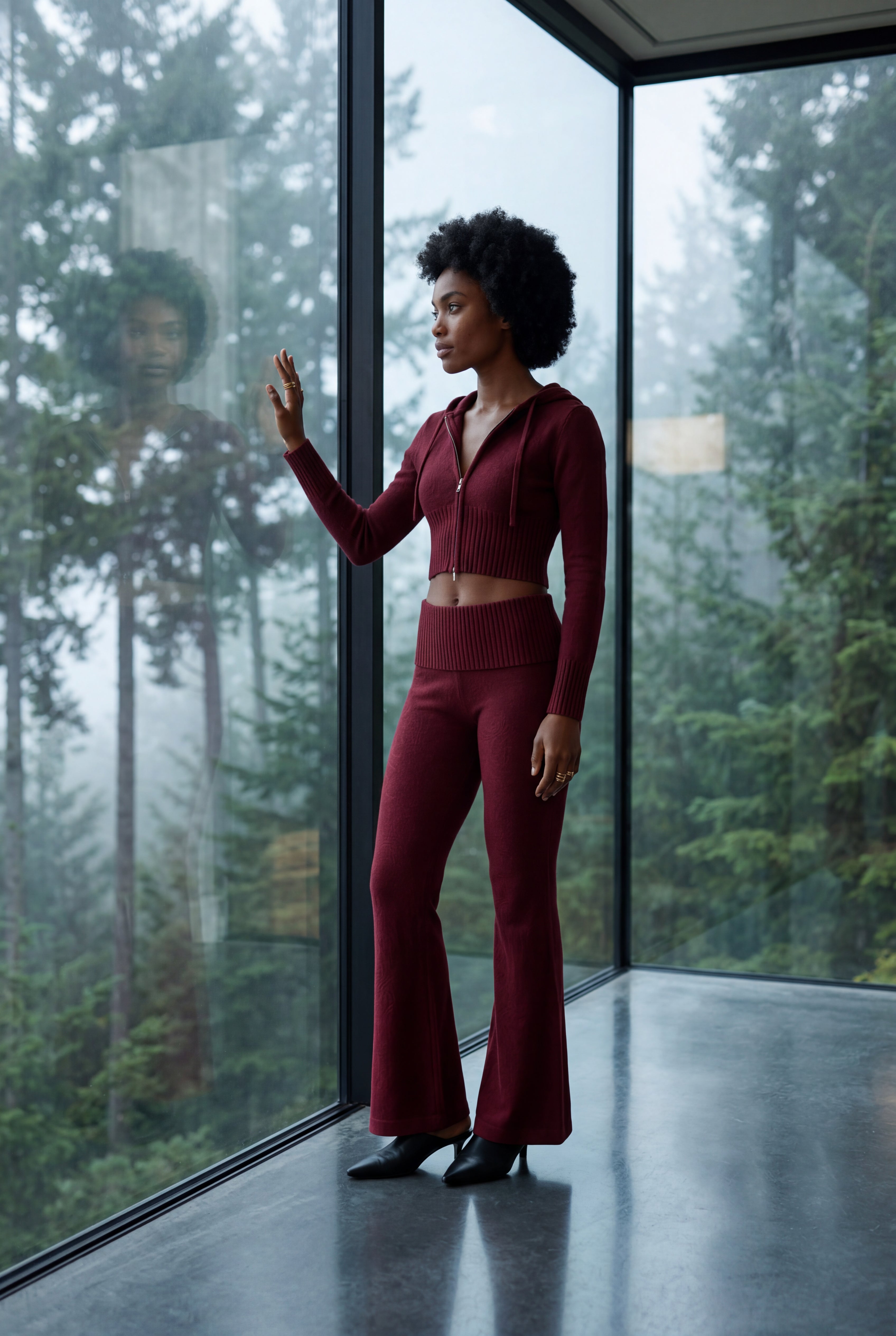 Chic Lounge Ensemble - Cropped Hoodie og Flared Bukser