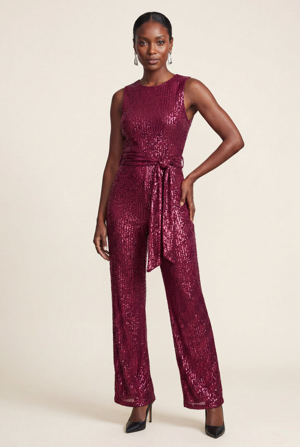 Chic Uden Ærmer Bredbenet Jumpsuit - Med Bælte
