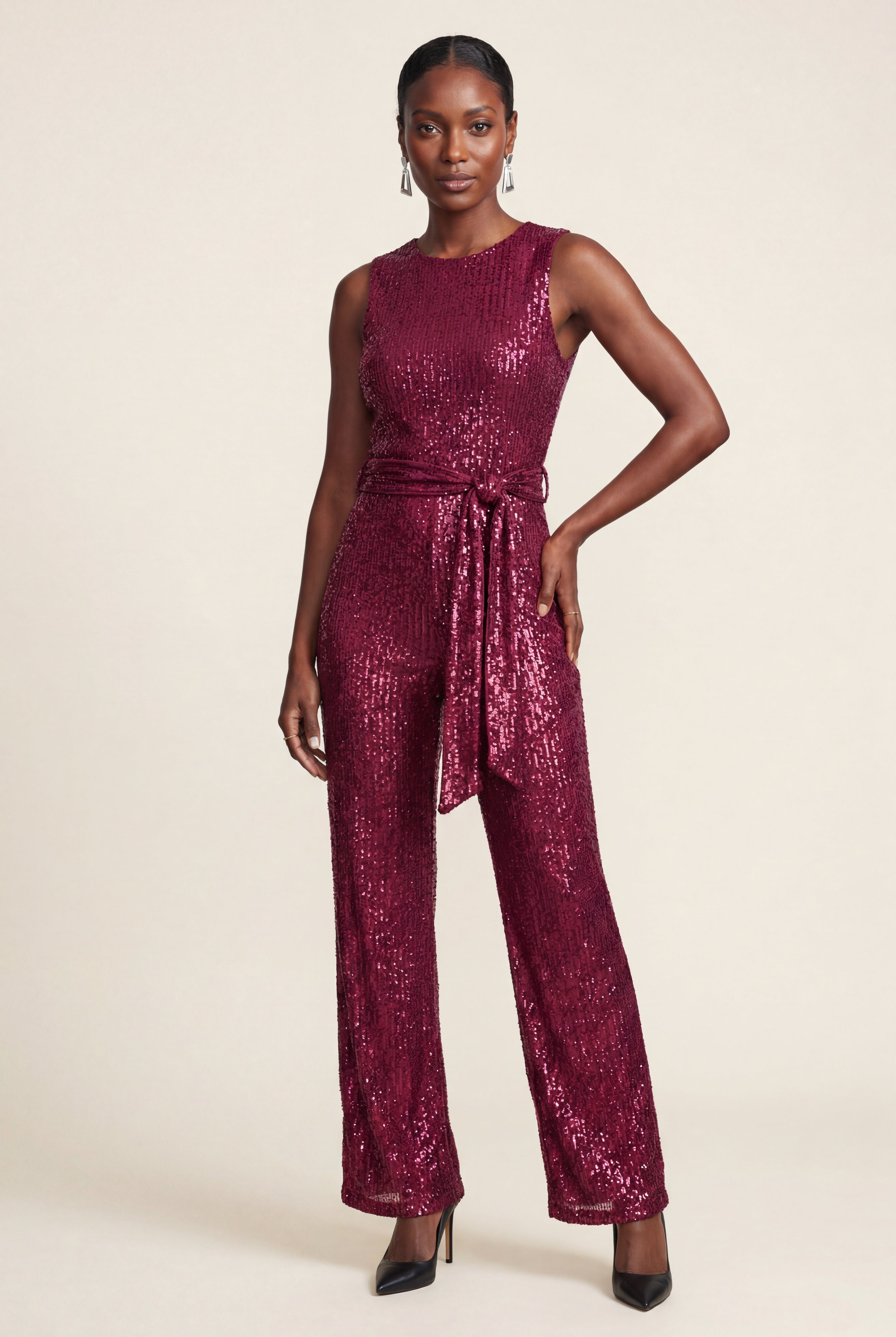 Chic Uden Ærmer Bredbenet Jumpsuit - Med Bælte