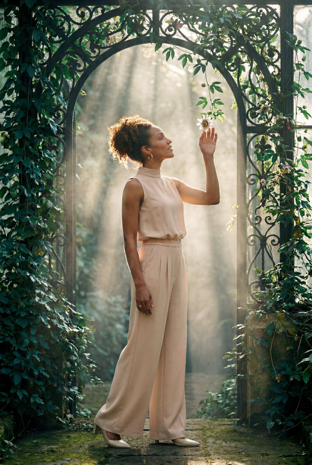 Chic Mock Neck Wide Leg Jumpsuit - Ærmeløs.
