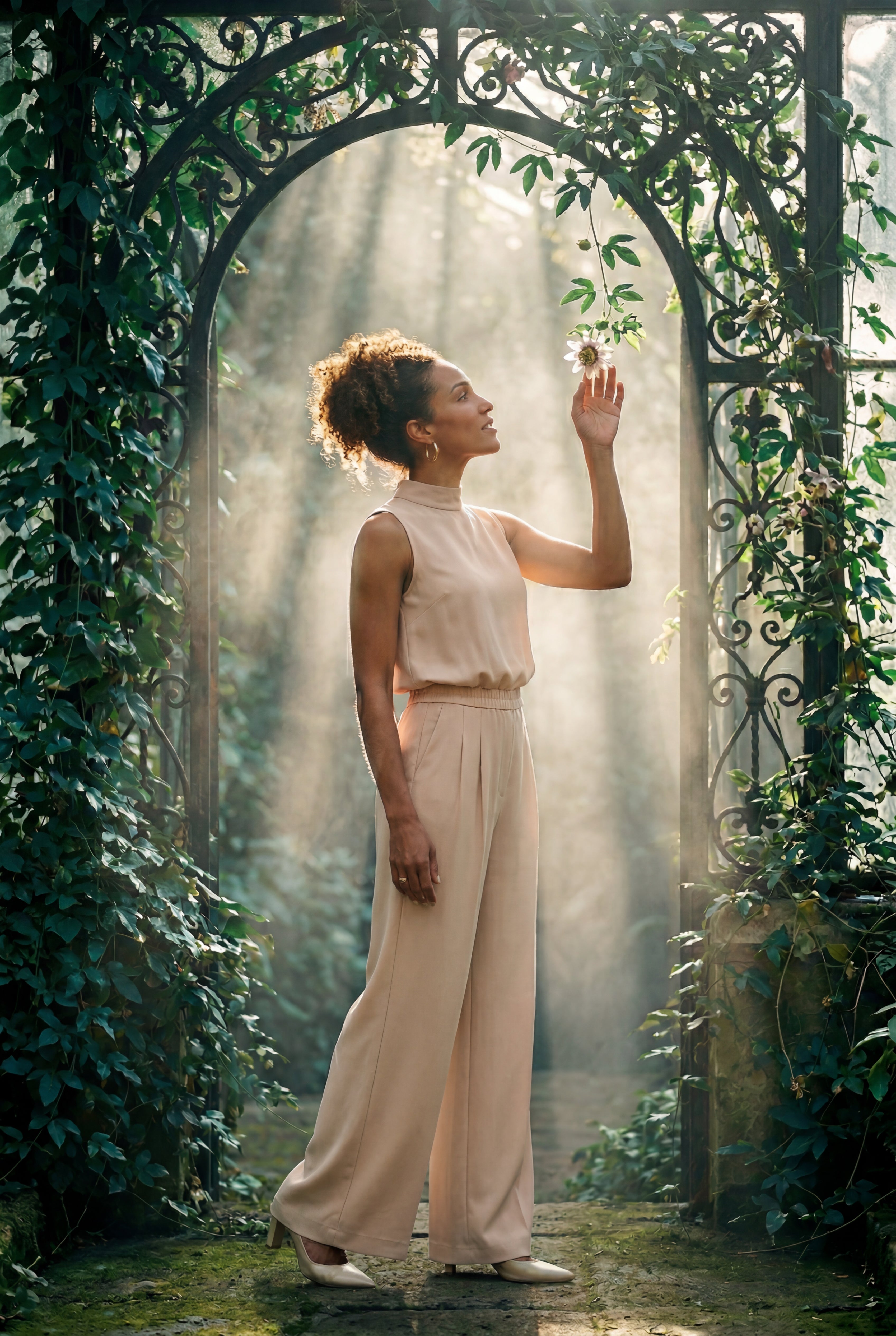Chic Mock Neck Wide Leg Jumpsuit - Ærmeløs.