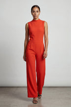Chic Mock Neck Wide Leg Jumpsuit - Ærmeløs.