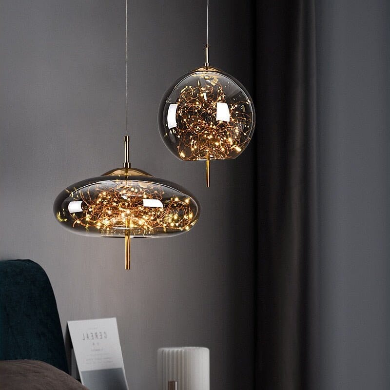 Elegant Pendellampe - Glas Skærm med Fe Motif