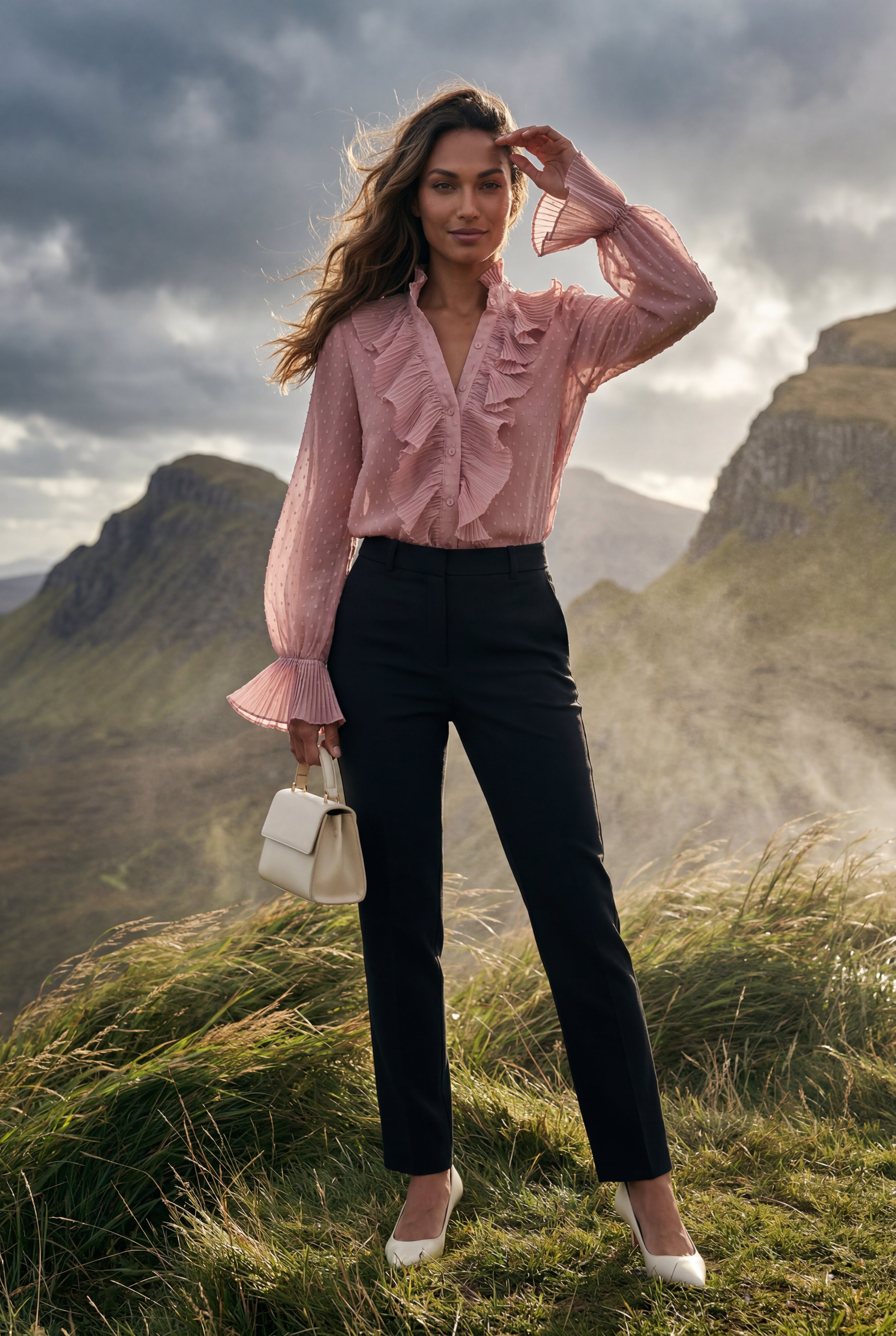 Chic Plisseret Bluse - Flæseærmer